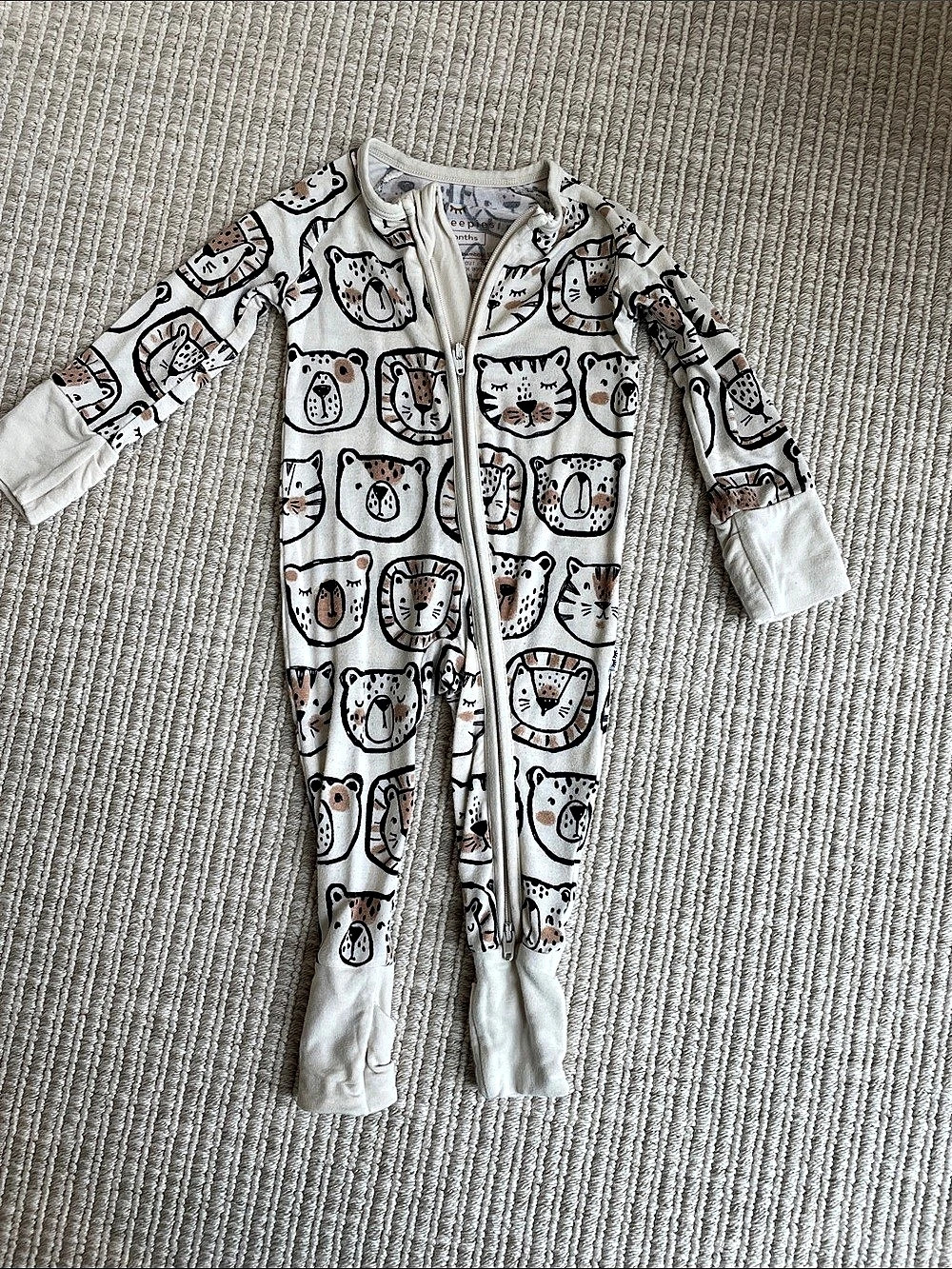 little sleepies Sweet Safari Zippy Baby Footie Cream & Black 0-3M